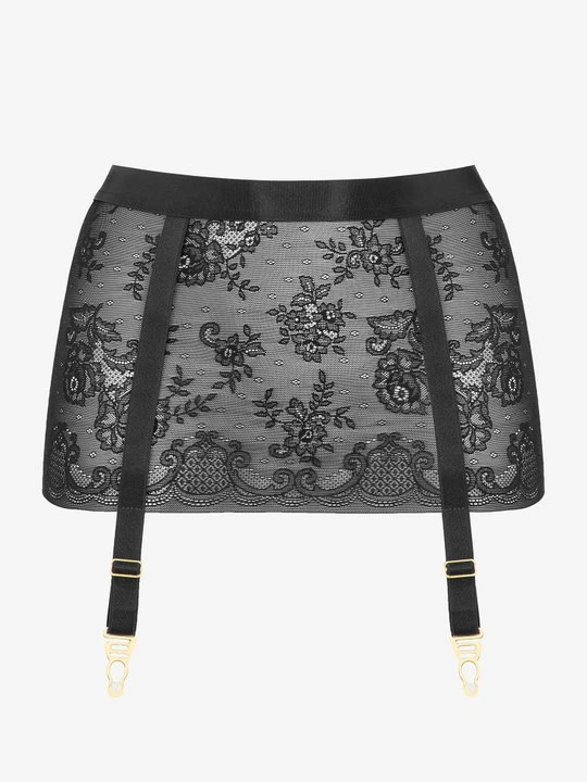 Zdjęcie produktu Pas do pończoch z tiulu w eleganckie florystyczne wzory WOW POUPEE czarny