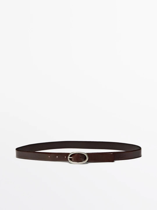 Zdjęcie produktu Pasek Skórzany Nappa Z Owalną Sprzączką - Brązowy - S / 80cm - Massimo Dutti - Female