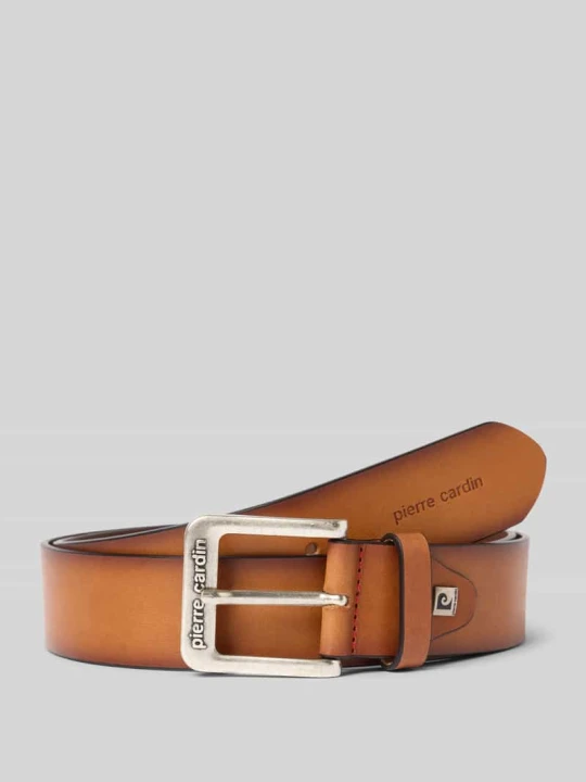 Zdjęcie produktu Pasek skórzany z detalem z logo Pierre Cardin Koniakowy