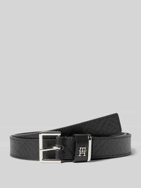 Zdjęcie produktu Pasek skórzany z monogramem z logo Tommy Hilfiger Czarny