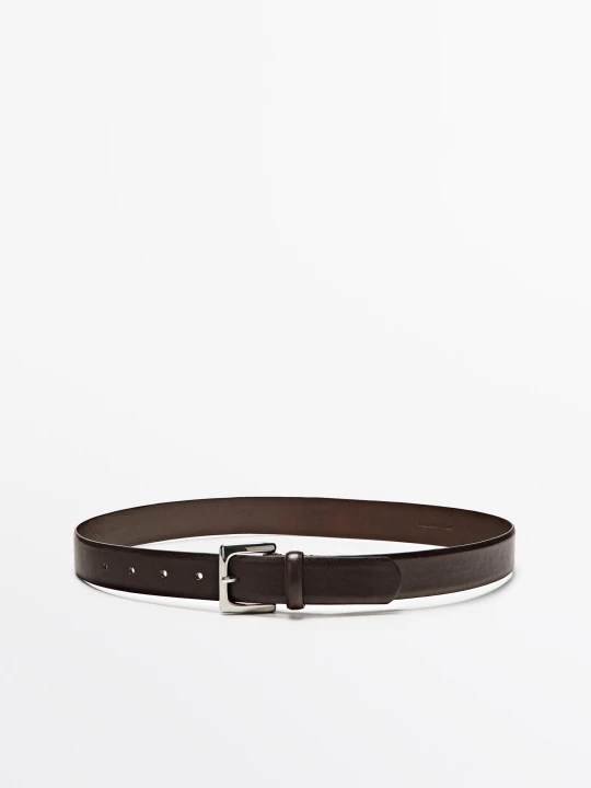Zdjęcie produktu Pasek Z Kwadratową Sprzączką Z Wykończeniem Nappa - Brązowy - M / 85cm - Massimo Dutti - Female