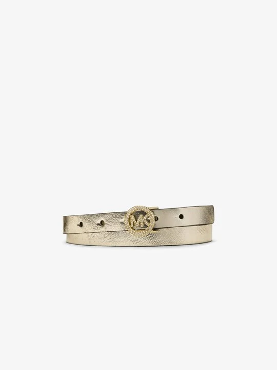 Zdjęcie produktu Pasek z logo z metalicznej skóry i kryształkami pavé Michael Kors ZŁOTY (Złoty)