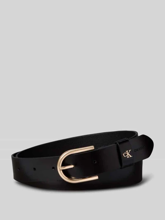 Zdjęcie produktu Pasek z naturalnej skóry z detalem z logo Calvin Klein Czarny