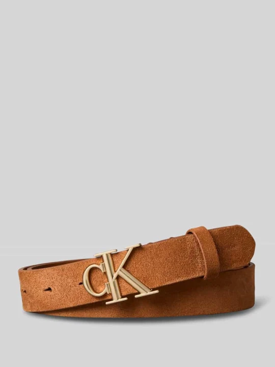 Zdjęcie produktu Pasek z naturalnej skóry z detalem z logo Calvin Klein Koniakowy