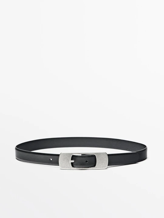 Zdjęcie produktu Pasek Z Płaską Sprzączką Ze Skóry Nappa - Czarny - L / 90cm - Massimo Dutti - Female