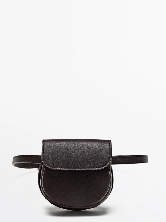 Zdjęcie produktu Pasek Z Torebką Ze Skóry Nappa - Brązowy - Massimo Dutti - Female