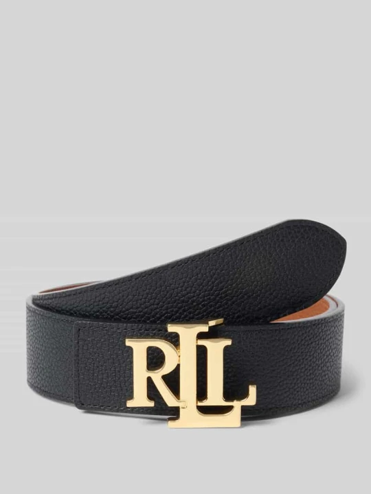 Zdjęcie produktu Dwustronny pasek z skóry bydlęcej z aplikacją z metką Lauren Ralph Lauren Czarny