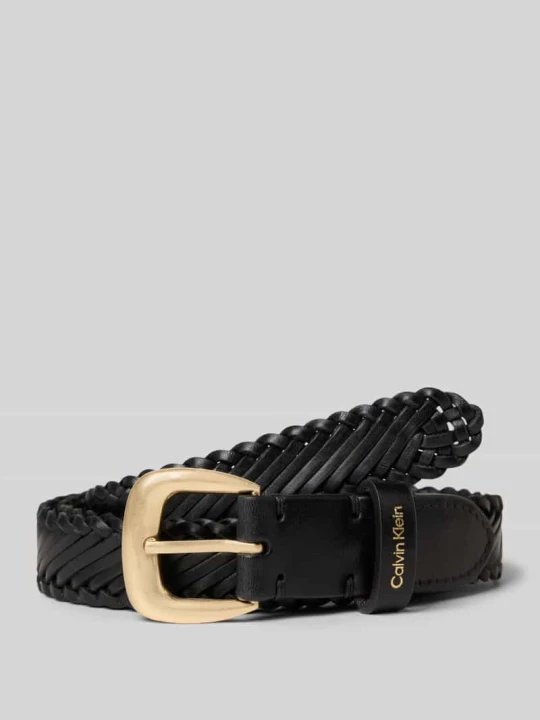 Zdjęcie produktu Pasek z cielęcej skóry z klamrą z bolcem Calvin Klein Czarny