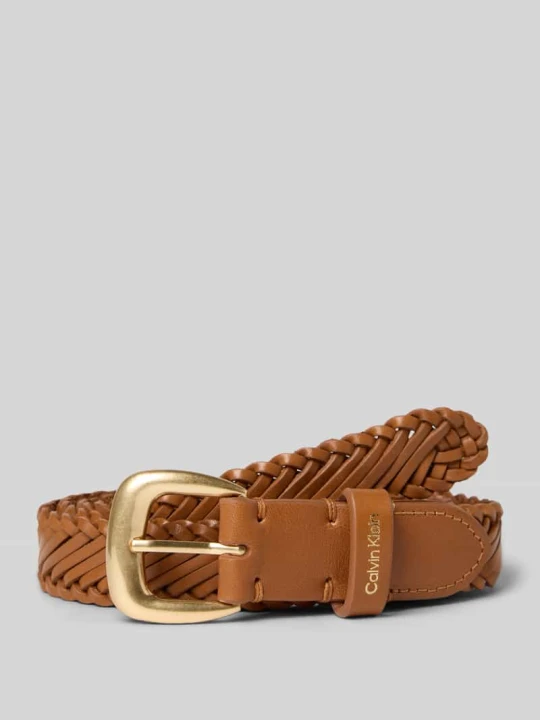 Zdjęcie produktu Pasek z cielęcej skóry z klamrą z bolcem Calvin Klein Koniakowy