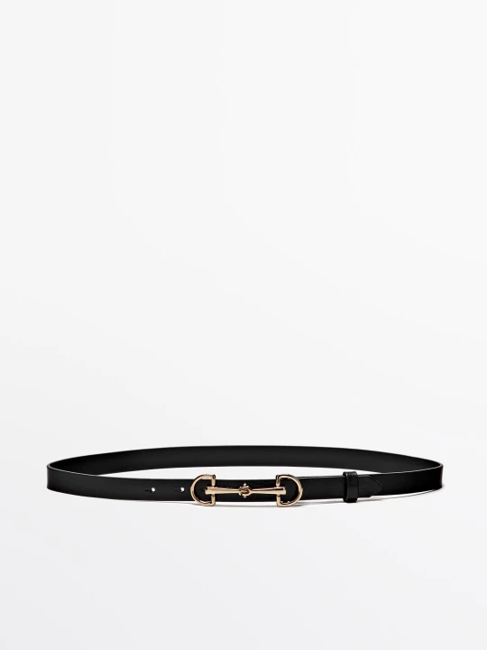 Zdjęcie produktu Pasek Ze Skóry Nappa W Jeździeckim Stylu - Czarny - M / 85cm - Massimo Dutti - Female