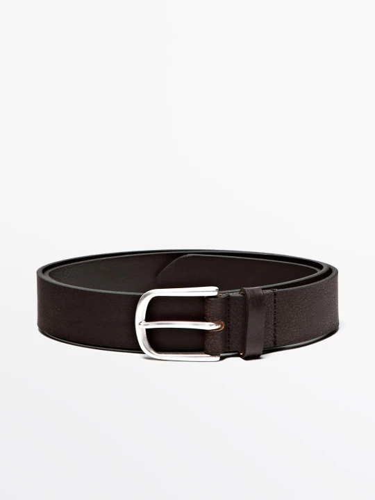 Zdjęcie produktu Pasek Ze Skóry Nappa Z Efektem Postarzenia - Brązowy - Massimo Dutti - Male