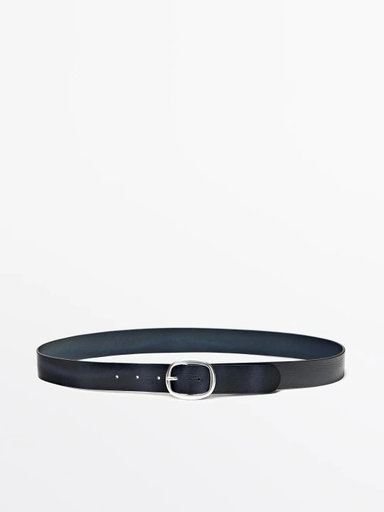 Zdjęcie produktu Pasek Ze Skóry Nappa Z Kwadratową Klamrą - Granatowy - L / 90cm - Massimo Dutti - Female