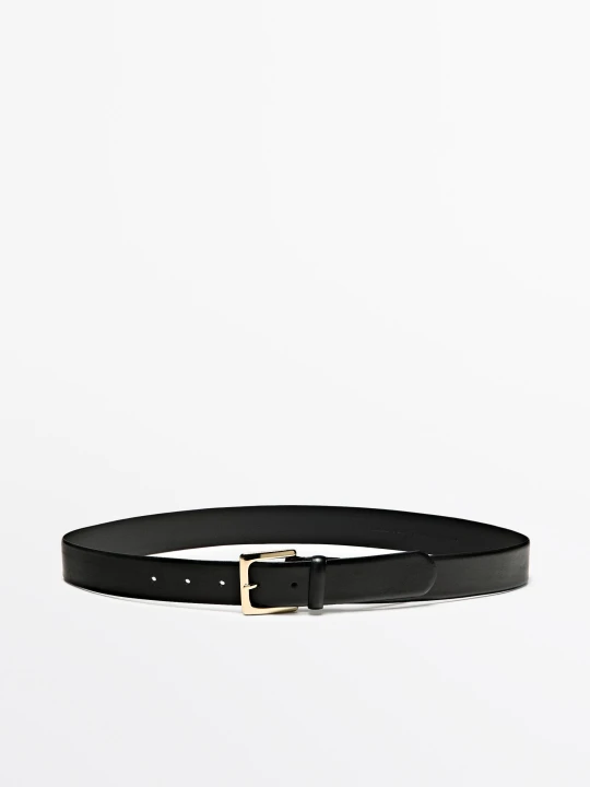 Zdjęcie produktu Pasek Ze Skóry Nappa Z Kwadratową Sprzączką - Czarny - L / 90cm - Massimo Dutti - Female