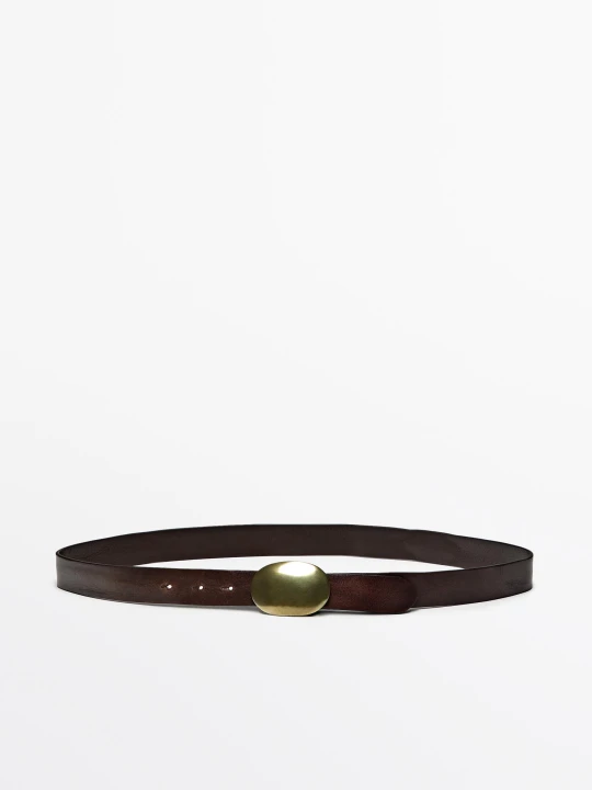 Zdjęcie produktu Pasek Ze Skóry Nappa Z Metalową Klamrą - Brązowy - L / 90cm - Massimo Dutti - Female