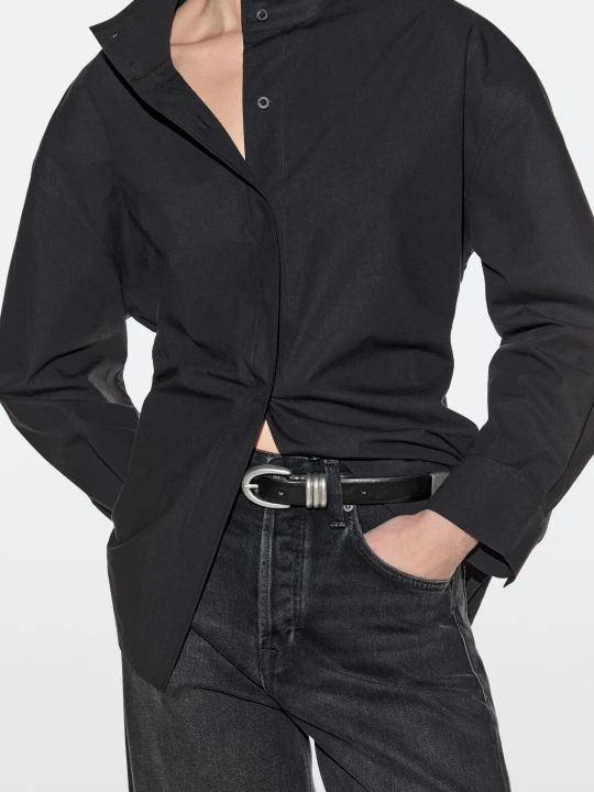 Zdjęcie produktu Pasek Ze Skóry Nappa Z Metalowym Detalem - Czarny - S / 80cm - Massimo Dutti - Female