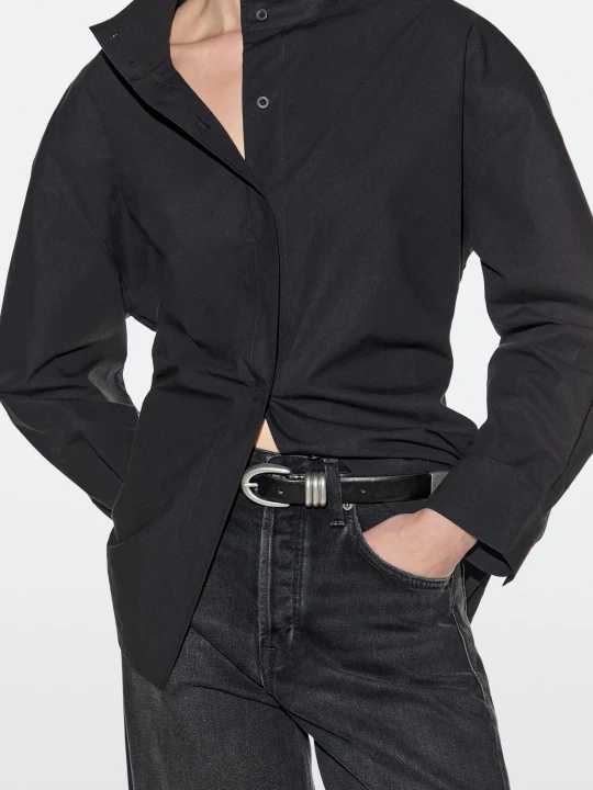Zdjęcie produktu Pasek Ze Skóry Nappa Z Metalowym Detalem - Czarny - - Massimo Dutti - Kobieta