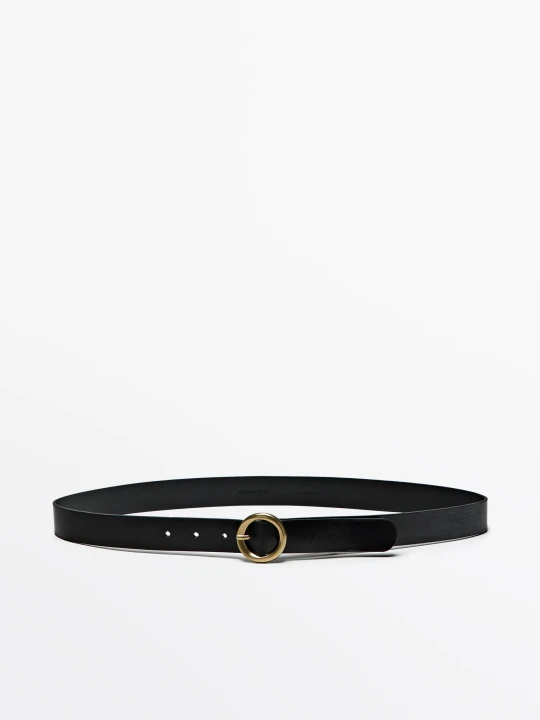 Zdjęcie produktu Pasek Ze Skóry Nappa Z Okrągłą Sprzączką - Czarny - S / 80cm - Massimo Dutti - Female