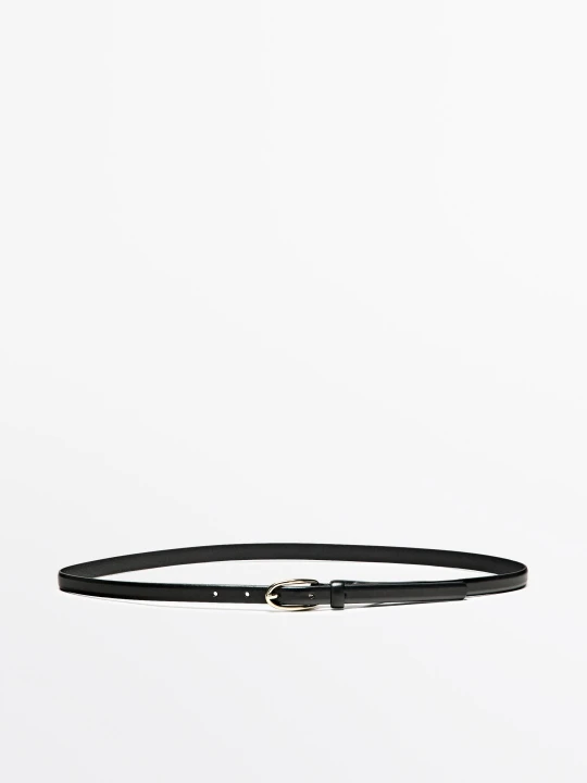 Zdjęcie produktu Pasek Ze Skóry Nappa Z Owalną Klamrą – Edycja Limitowana - Czarny - M / 85cm - Massimo Dutti - Female