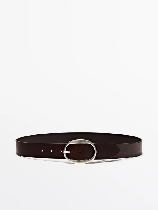 Zdjęcie produktu Pasek Ze Skóry Nappa Z Owalną Sprzączką - Brązowy - L / 90cm - Massimo Dutti - Female