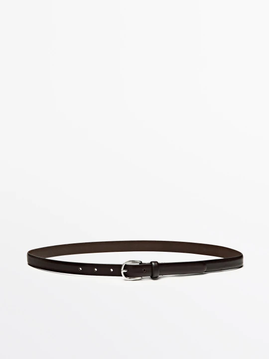 Zdjęcie produktu Pasek Ze Skóry Nappa Z Owalną Sprzączką - Brązowy - Xs / 75cm - Massimo Dutti - Female