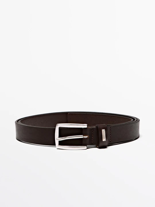 Zdjęcie produktu Pasek Ze Skóry Nappa Z Prostokątną Sprzączką - Brązowy - Massimo Dutti - Male