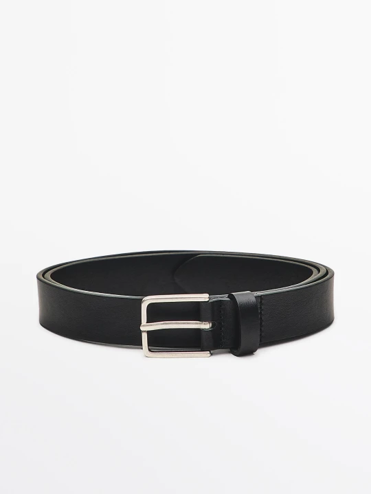 Zdjęcie produktu Pasek Ze Skóry Nappa Z Prostokątną Sprzączką - Czarny - Massimo Dutti - Male