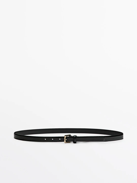 Zdjęcie produktu Pasek Ze Skóry Nappa Z Kwadratową Sprzączką - Czarny - S / 80cm - Massimo Dutti - Female