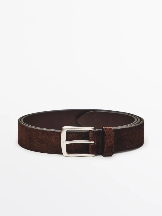 Zdjęcie produktu Pasek Ze Skóry Nappa Z Włosiem - Brązowy - Massimo Dutti - Male