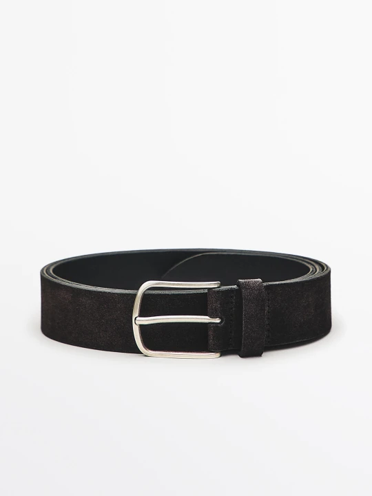 Zdjęcie produktu Pasek Ze Skóry Nappa Z Włosiem - Szary / Niebieski - Massimo Dutti - Male
