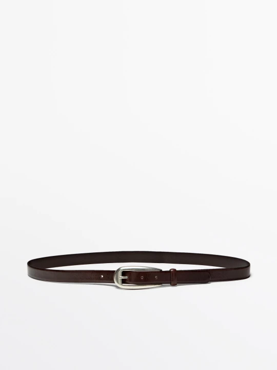 Zdjęcie produktu Pasek Ze Skóry Nappa Z Zaokrągloną Sprzączką - Brązowy - M / 85cm - Massimo Dutti - Female