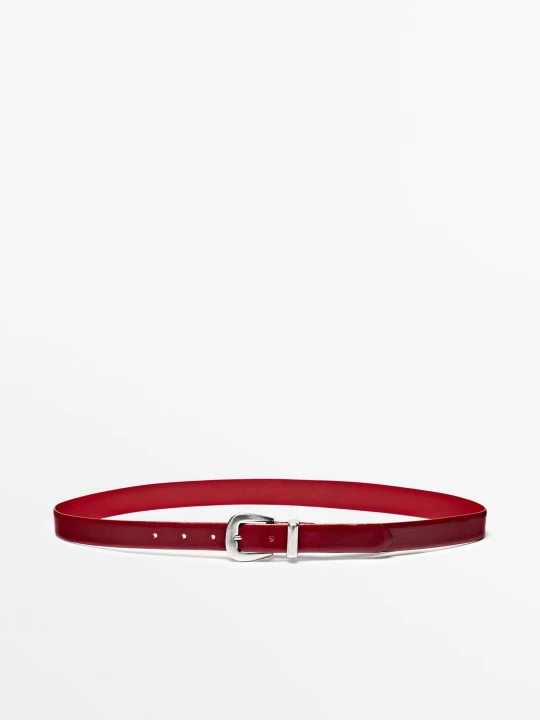 Zdjęcie produktu Pasek Ze Skóry Nappa Ze Szlufką - Czerwony - L / 90cm - Massimo Dutti - Female