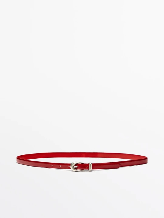 Zdjęcie produktu Pasek Ze Skóry Nappa Ze Szlufką - Czerwony - Xs / 75cm - Massimo Dutti - Female