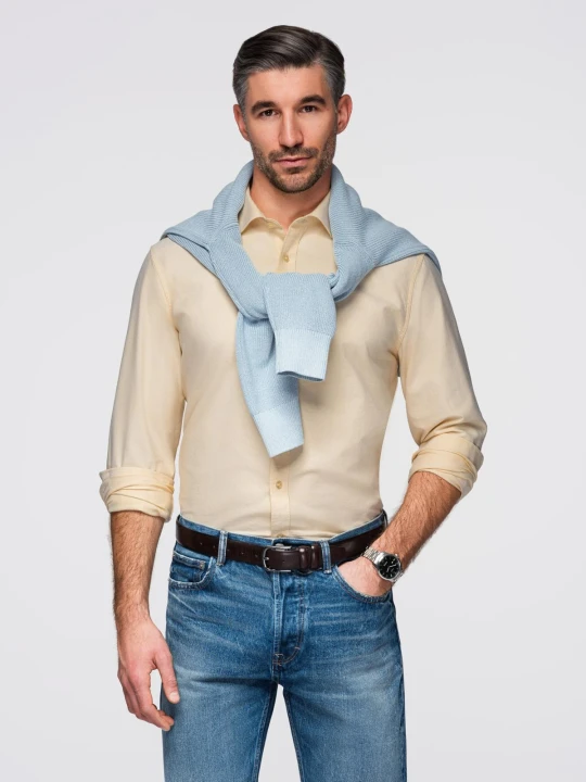 Zdjęcie produktu Pastelowa bawełniana męska koszula typu oxford – jasnożółta V3 Ombre Clothing żółty
