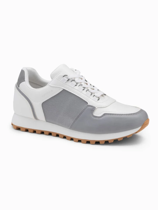 Zdjęcie produktu Patchworkowe buty męskie sneakersy z łączonych materiałów – biało-szare V3 - Rozmiar: 42 Ombre Clothing