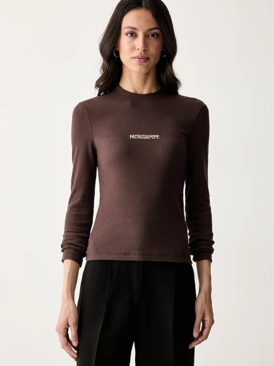 Zdjęcie produktu Patrizia Pepe longsleeve damski bawełniany z elastanem brązowy