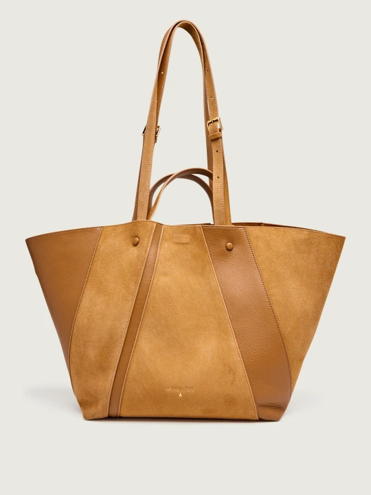 Zdjęcie produktu Patrizia Pepe Shopperka + saszetka (In)Complete | zamsz | z dodatkiem skóry camel