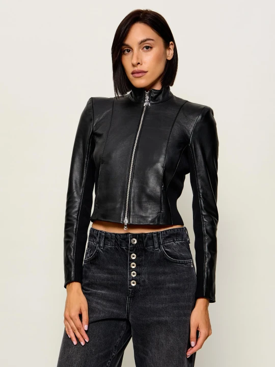 Zdjęcie produktu Patrizia Pepe Skórzana kurtka | Cropped Fit czarny