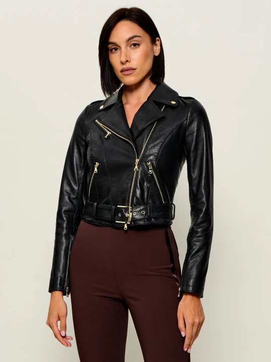 Zdjęcie produktu Patrizia Pepe Skórzana ramoneska | Cropped Fit czarny