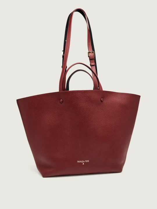 Zdjęcie produktu Patrizia Pepe Skórzana shopperka + saszetka Complete bordowy