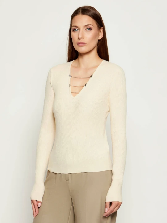 Zdjęcie produktu Patrizia Pepe Sweter | Slim Fit | z dodatkiem wełny kremowy