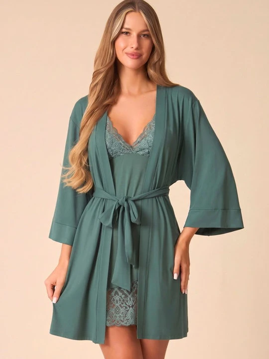Zdjęcie produktu Peniuar bambusowy z paskiem - Tiffany 01 POUPEE AZURE