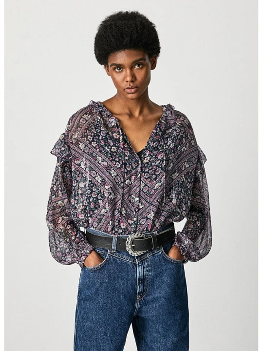 Zdjęcie produktu Pepe Jeans Bluzka "Lexy" w kolorze fioletowym ze wzorem rozmiar: S
