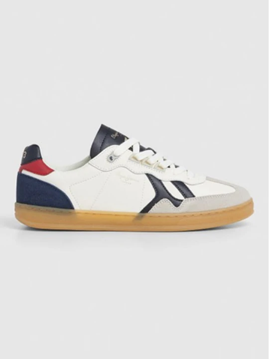 Zdjęcie produktu Pepe Jeans FOOTWEAR Skórzane sneakersy "Ball Origin" w kolorze biało-szaro-granatowym rozmiar: 43