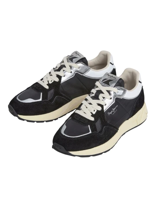 Zdjęcie produktu Pepe Jeans FOOTWEAR Skórzane sneakersy "Marlon" w kolorze srebrno-czarnym rozmiar: 37