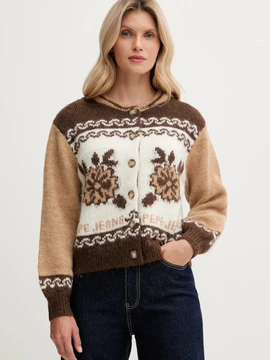 Zdjęcie produktu Pepe Jeans kardigan z dodatkiem wełny brązowy