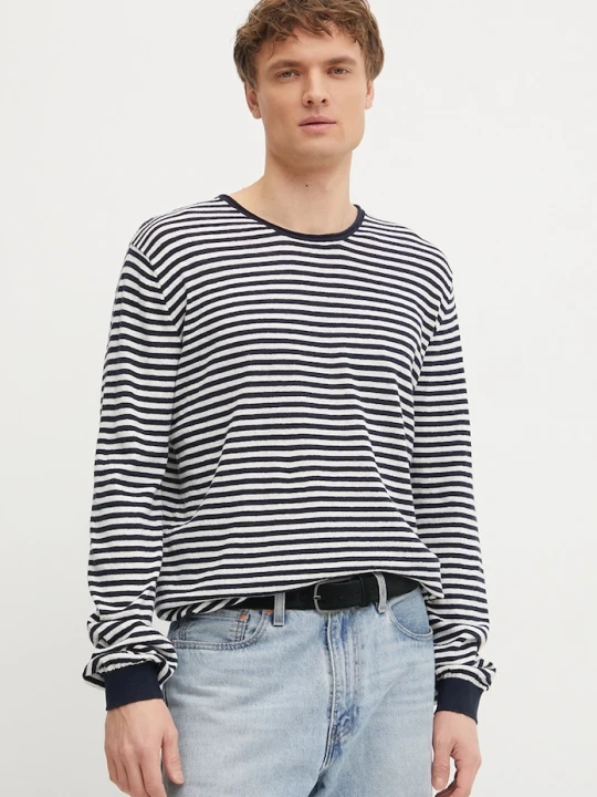 Zdjęcie produktu Pepe Jeans sweter z domieszką lnu LAYNE STRIPES granatowy