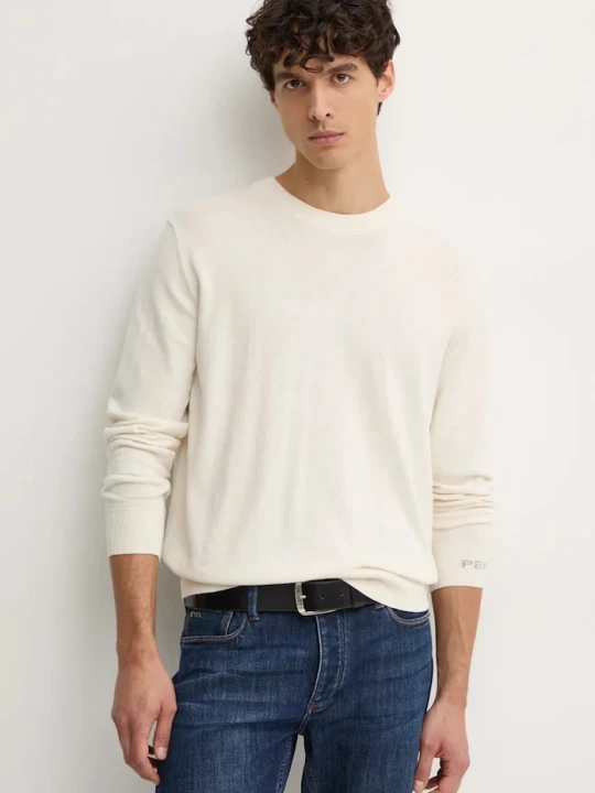 Zdjęcie produktu Pepe Jeans sweter z domieszką wełny NEW ANDRE CREW NECK beżowy