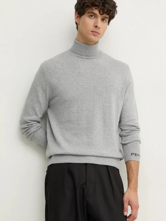 Zdjęcie produktu Pepe Jeans sweter z domieszką wełny NEW ANDRE TURTLE NECK szary