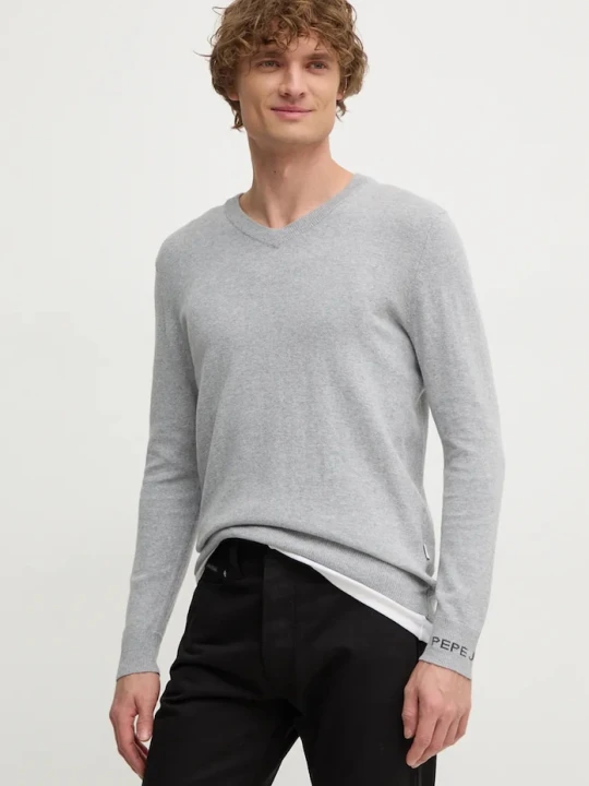 Zdjęcie produktu Pepe Jeans sweter z domieszką wełny NEW ANDRE V NECK szary