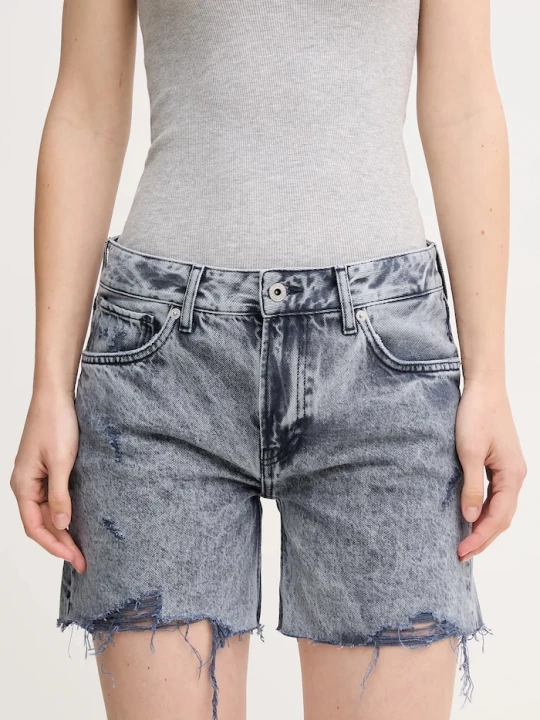 Zdjęcie produktu Pepe Jeans szorty jeansowe bawełniane REGULAR SHORT MW DISTRESSED granatowy